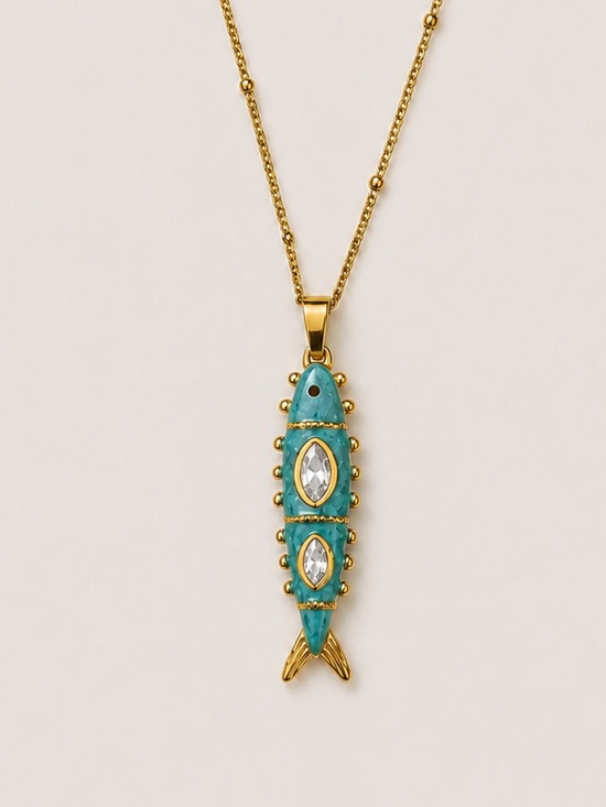 Jewelry - New! Coastal Colorful Turquoise Fish Sardine Necklace 3012